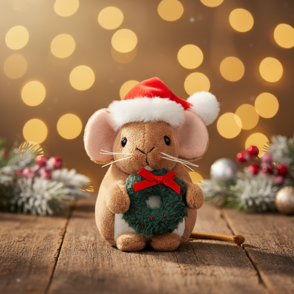 Rato de peluche de Natal com guirlanda