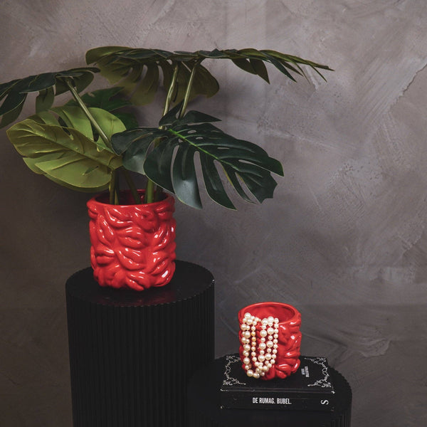 Maceta - Besos - Cerámica - Roja - 17,5 x 17,5 x 17,5 cm