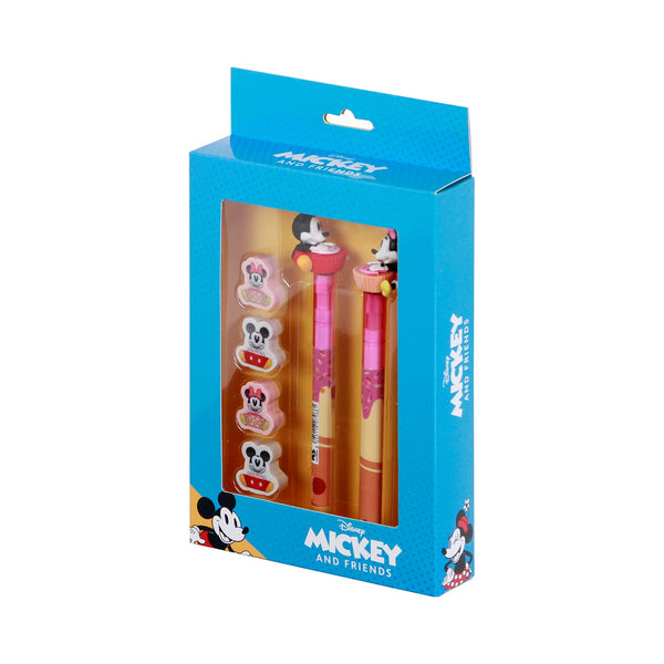 Pack Mix de Stylo Gel Effaçable + Crayon Éternel + 4 Gommes Disney « Mickey et Minnie »