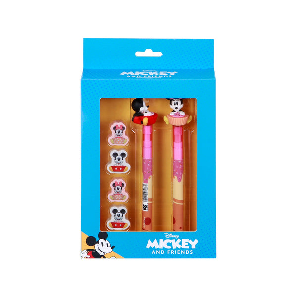 Pack Mix de Stylo Gel Effaçable + Crayon Éternel + 4 Gommes Disney « Mickey et Minnie »