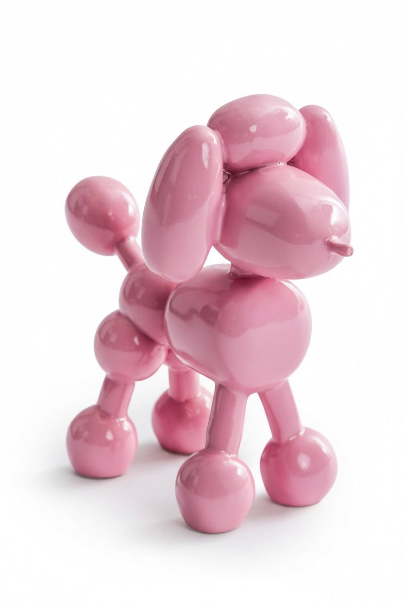 Figura decorativa de caniche con globo rosa