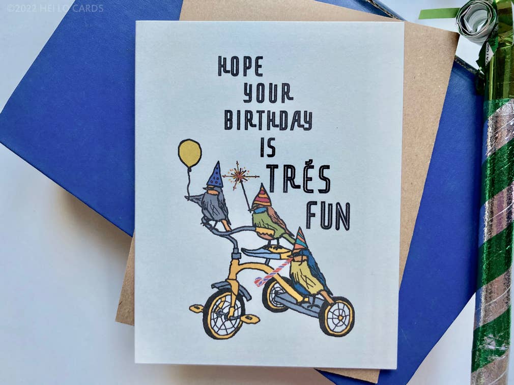 Carte d'anniversaire « Trés Fun » avec oiseaux