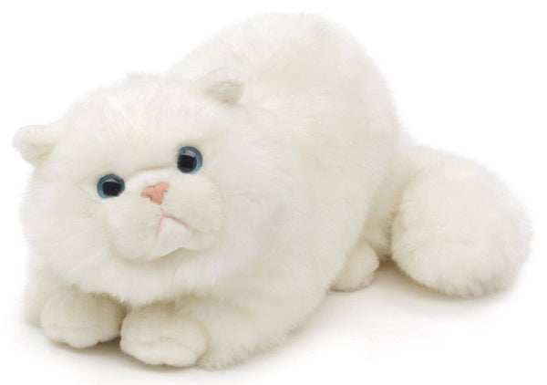 Chat persan blanc, couché - peluche Uni Toys