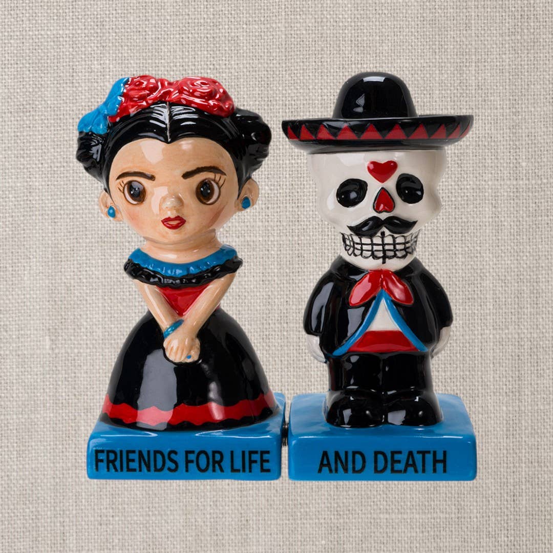 Dia De Los Muertos keramische zout- en peperstrooierset