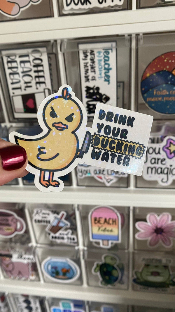 Pegatina de pato "Bebe tu agua de pato"