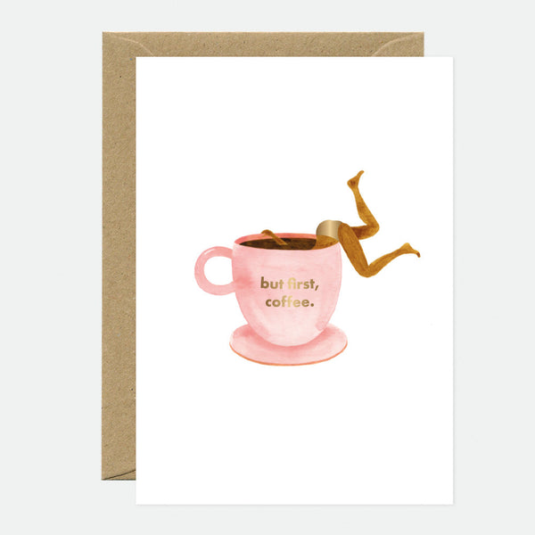 But First Coffee - Carte de vœux - Feuille dorée