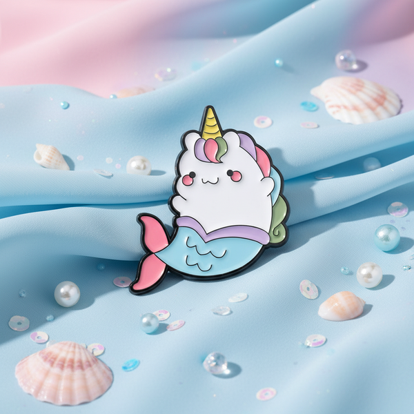 Spilla a forma di gatto, sirena e unicorno
