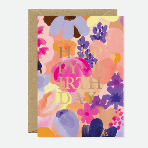 Happy Birthday Flower Garden - Greeting Card - Gold Foil