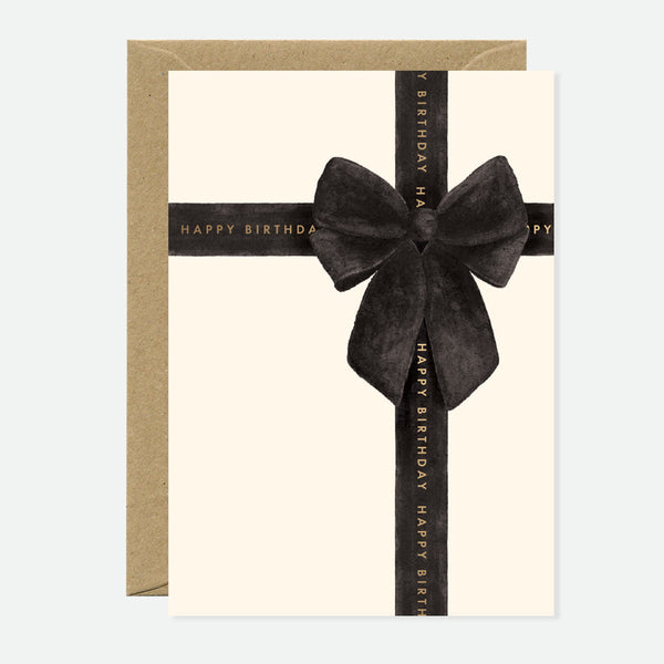 Happy Birthday Black Bow - Greeting Card - Gold Foil
