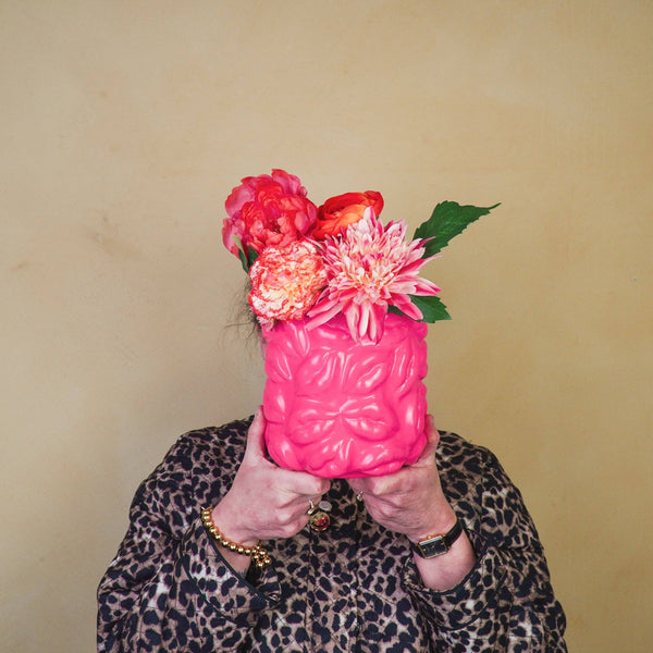 Maceta - Besos - Cerámica - Rosa neón - 17,5 x 17,5 x 17,5 cm