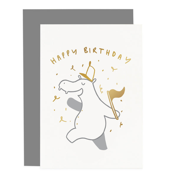 Biglietto d'auguri "Buon compleanno" con ippopotamo