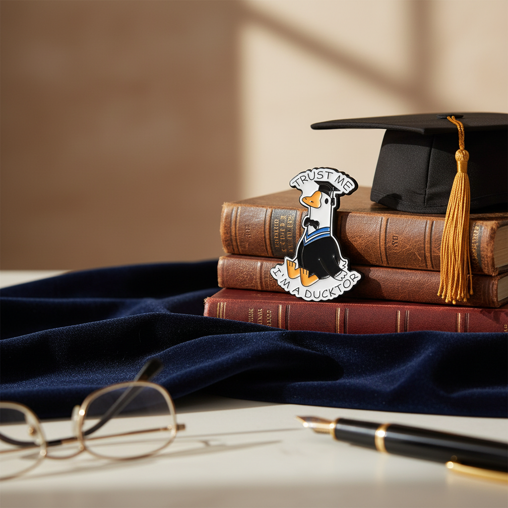 Pin de estudiante de doctorado de White Duck: "Confía en mí, soy doctor".