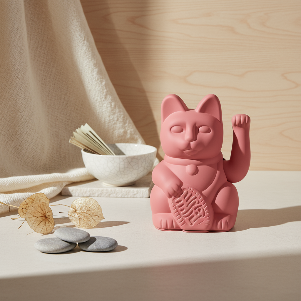 Gato de la suerte con frutos rojos