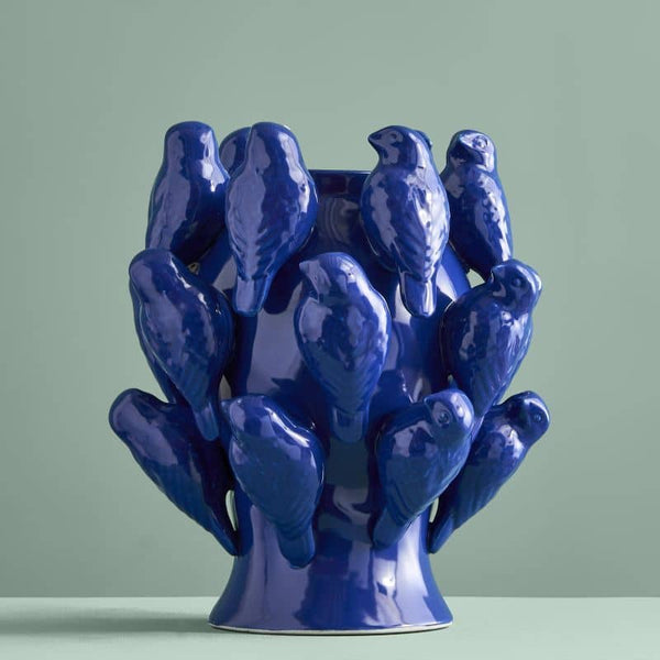 Jarrón M. Pájaro Azul Cobalto