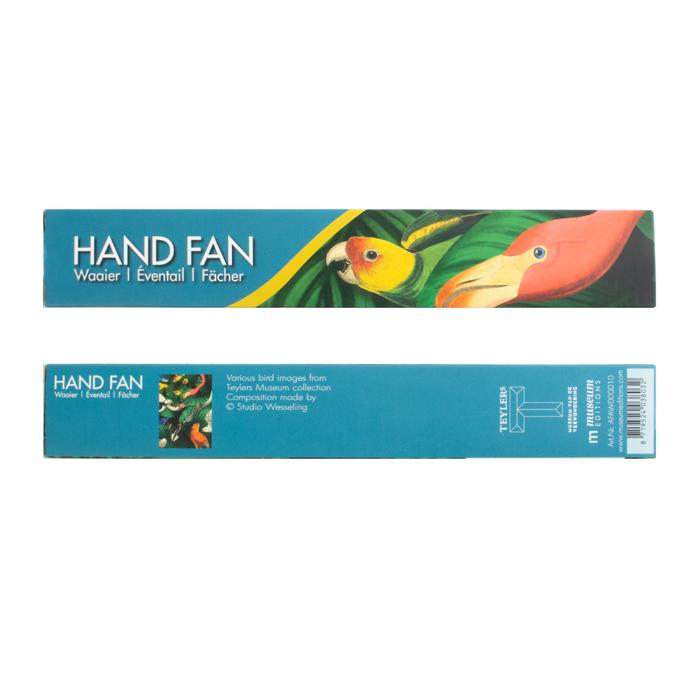Éventail en bambou avec motif faune aviaire