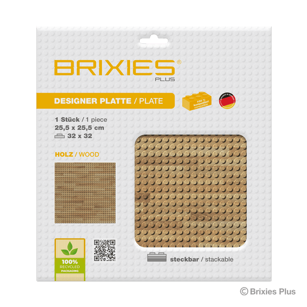 BRIXIES Plus Designer Platte Holz 32 x 32 Noppen