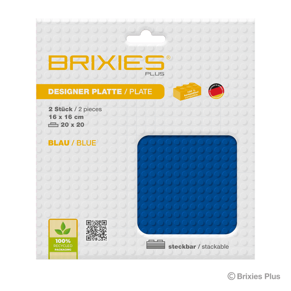 BRIXIES Plus Basis Platte Blau 20 x 20 Noppen Doppeltpack