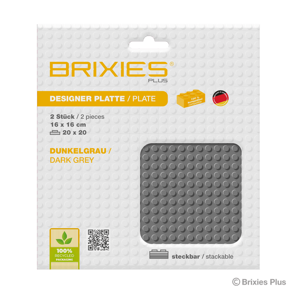 BRIXIES Plus Basis Platte Dunkelgrau 20 x 20 Noppen Doppelpack