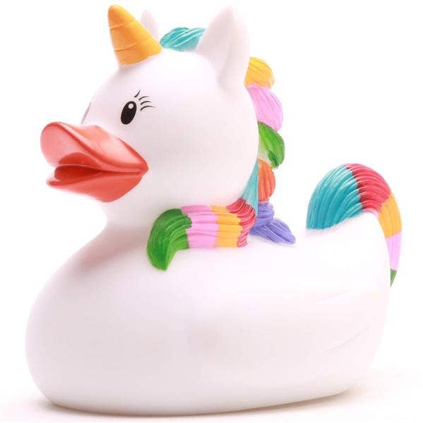 Pato unicornio arcoíris blanco