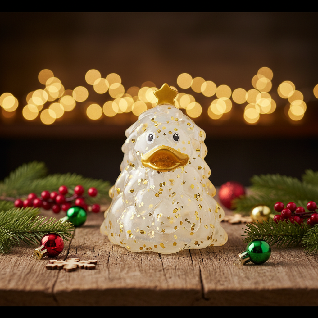 Anatra con albero di Natale glitterato dorato