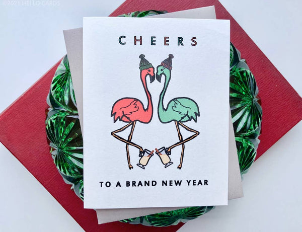 Biglietto di auguri per le feste/Capodanno "Flamingo Bye Bye"