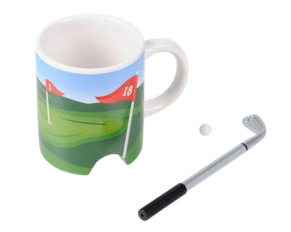 Golfbecher mit Schläger und Kugelschreiber