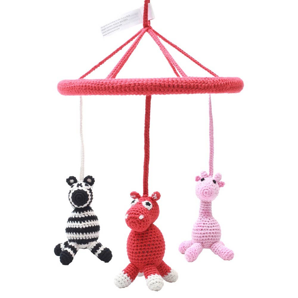 Móvil con hipopótamo, tortuga y cebra.