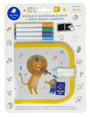 Jaq Jaq Bird: MINI DOODLE IT & GO LION & 4 Wishy Washy Markers 28x21x2,5cm, cahier ardoise (15x15cm) avec 8 pages, effaçable, en blister, 3+