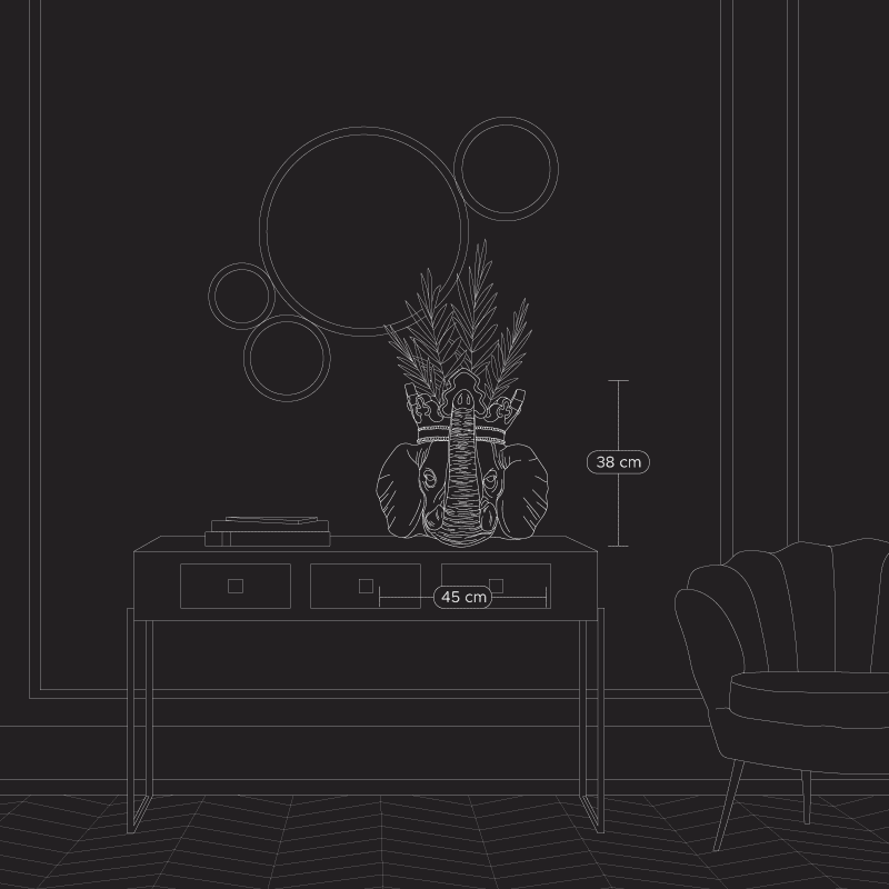 Maceta gigante con forma de elefante, dorada