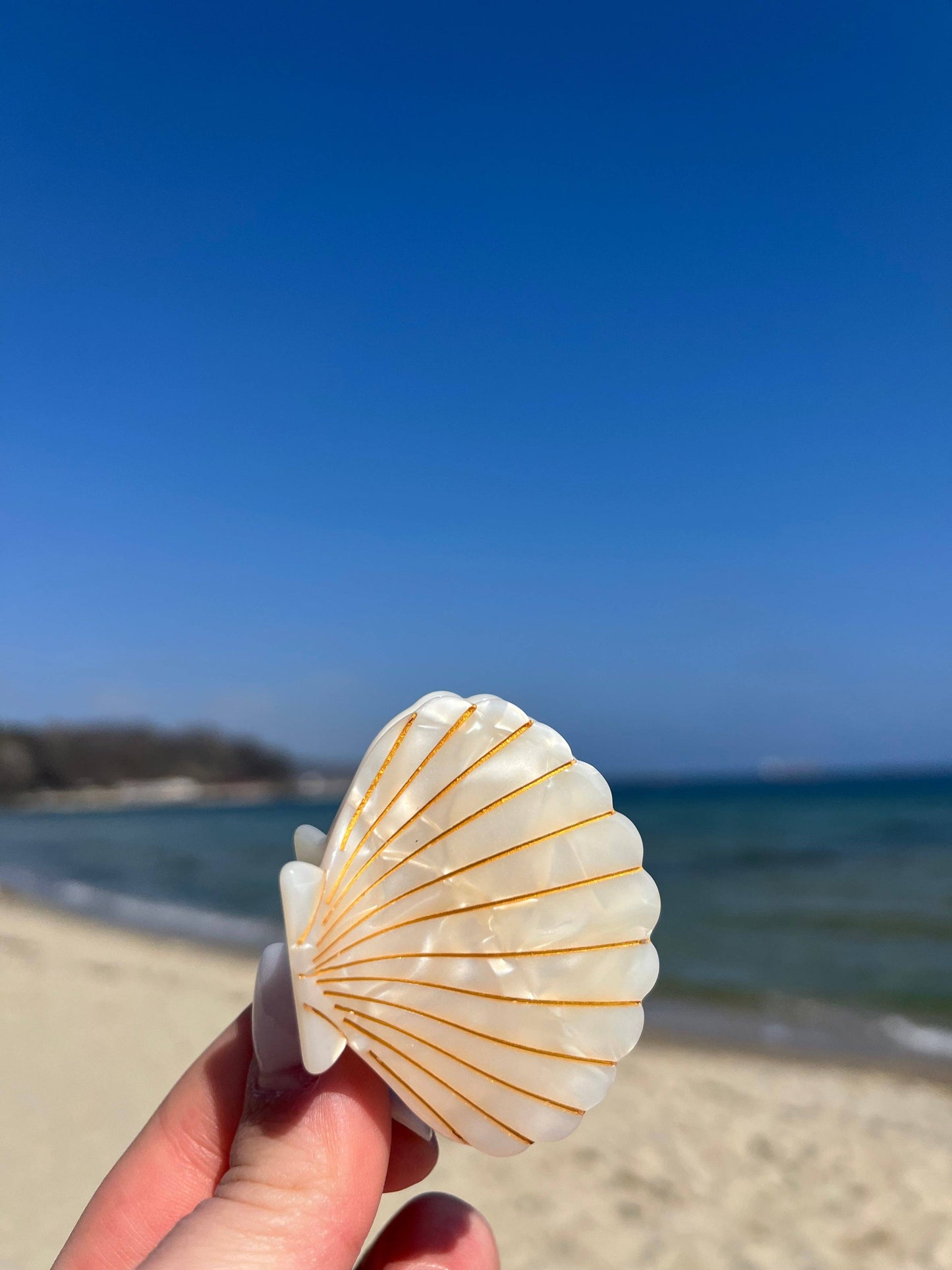 Glittery red seashell hair clip