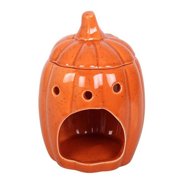 Grand brûle-parfum en forme de citrouille orange avec couvercle