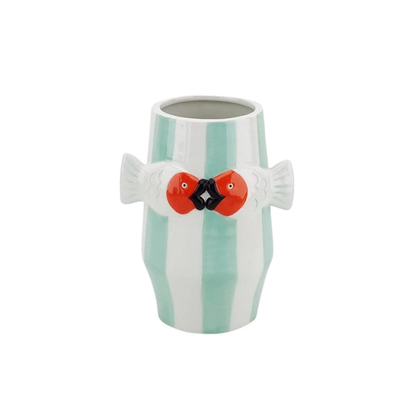 Vase - Vase à fleurs Poisson-Menthe/Blanc/Orange - 14x11,5x18,5cm