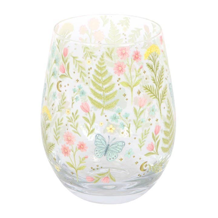 Luna Bloom stemless glass with floral pattern