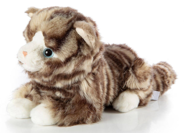 Peluche chat tigré gris couché Uni Toys