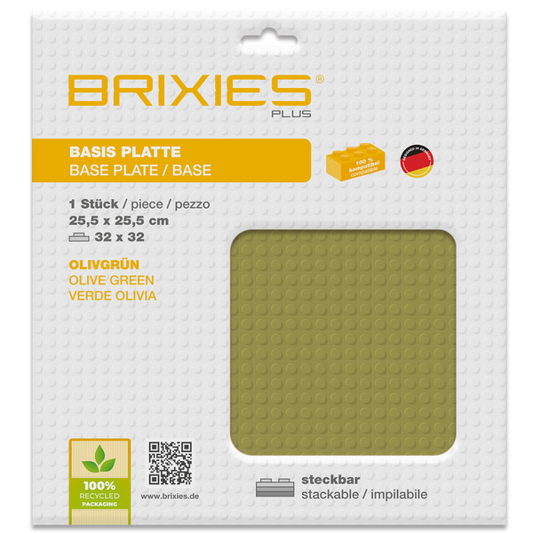 BRIXIES Plus Basis Platte Oliv grün 32 x 32 Noppen