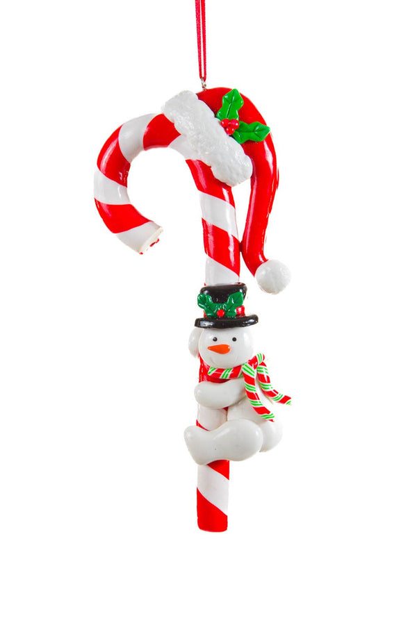 Décoration à suspendre canne à sucre blanc/rouge avec bonhomme de neige