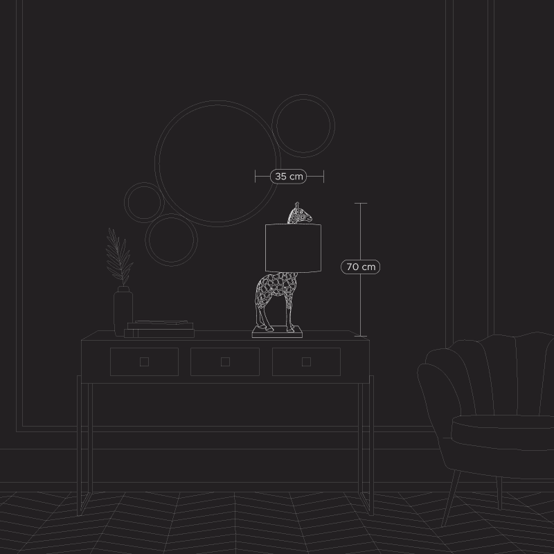 Lampe de table Giraffe Lucie, Noir/Or, 35 x 28 x 70 cm
