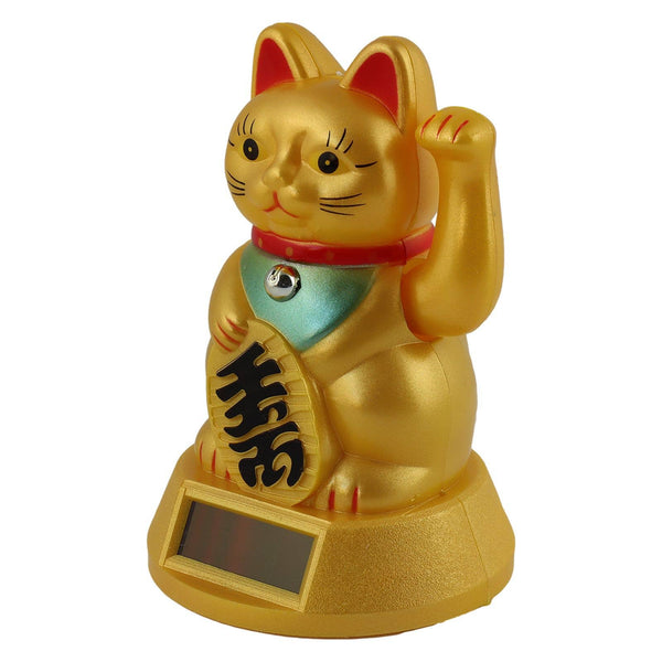 Chat chanceux solaire doré 12cm