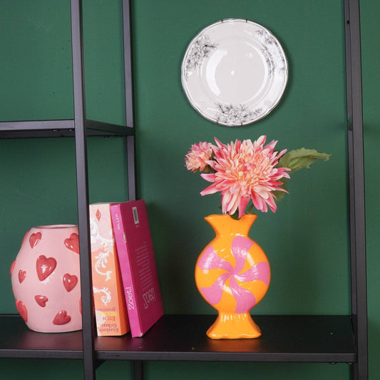 Florero - Caramelo de caramelo - Cerámica - Rosa/Naranja - 12x6,5x20 cm