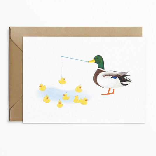 Tarjeta de felicitación de pesca de patos