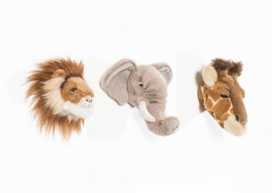 Mini Décoration Murale Peluche Têtes d'Animaux : Coffret Safari