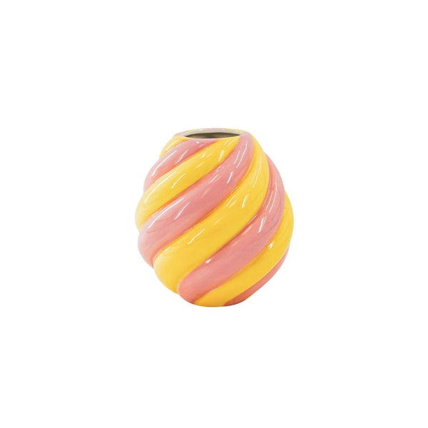 Vase à fleurs - Vase tourbillon - Céramique - Jaune/Rose clair - 20x20x21,5 cm
