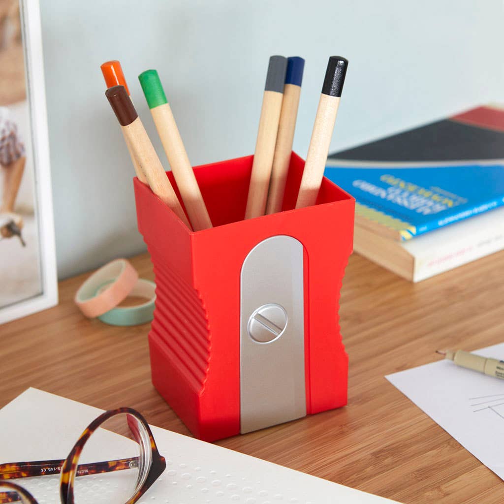 Portapenne, temperamatite, rosso, plastica