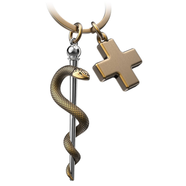 Portachiavi con bastone di Esculapio e croce medica
