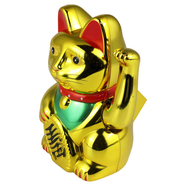 Chat chanceux solaire doré 10,5 cm