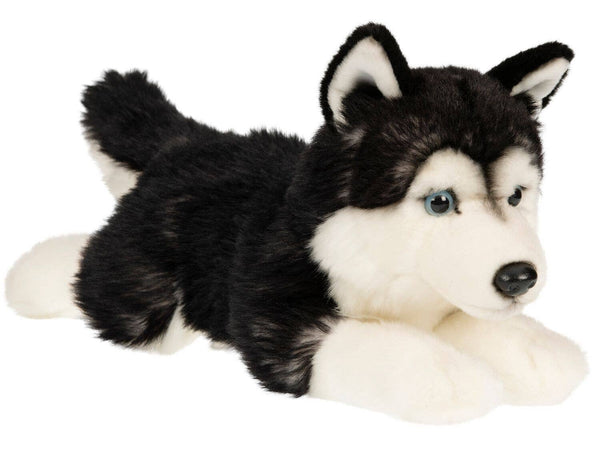 Husky noir, couché - 41 cm (longueur) - peluche Uni Toys