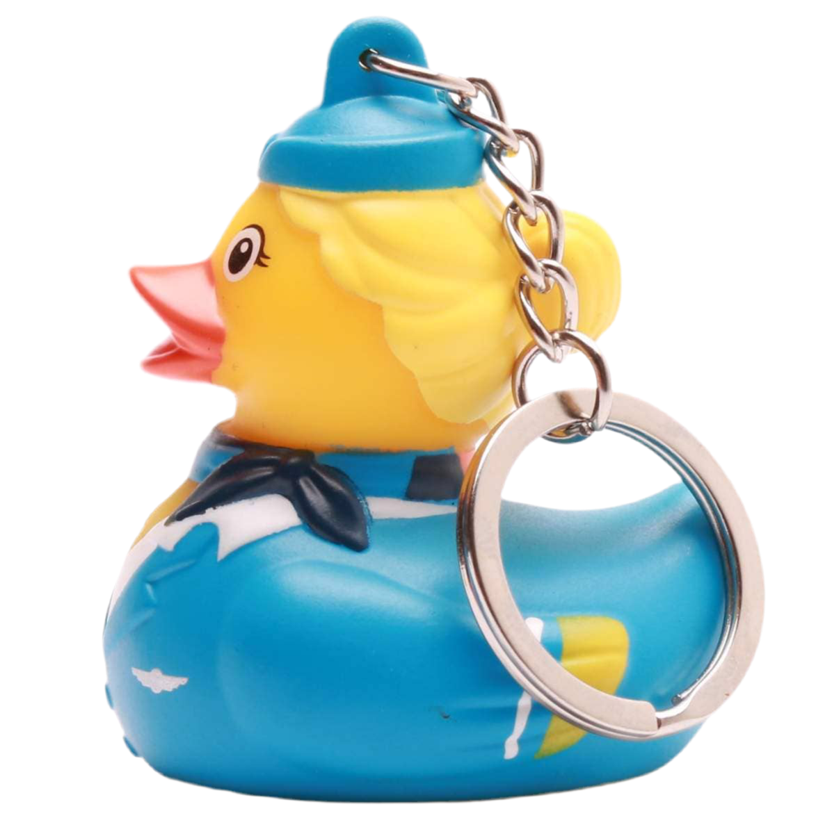 Llavero de pato con azafata rubia
