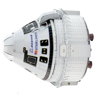 MetalEarth Aviation: BOEING CST-100 STARLINER diam.5x5.5cm, maquette 3D en métal avec 1 feuille multi-colorée, sur carte 12x17cm, 14+