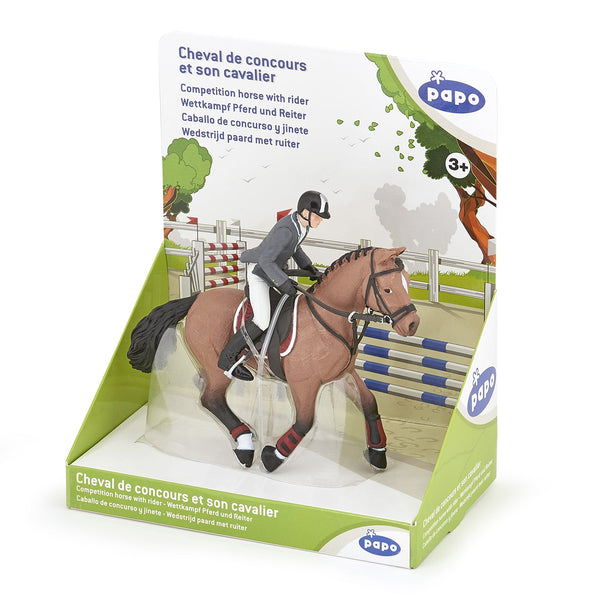 Figurine Cheval de concours et son cavalier Papo - cheval