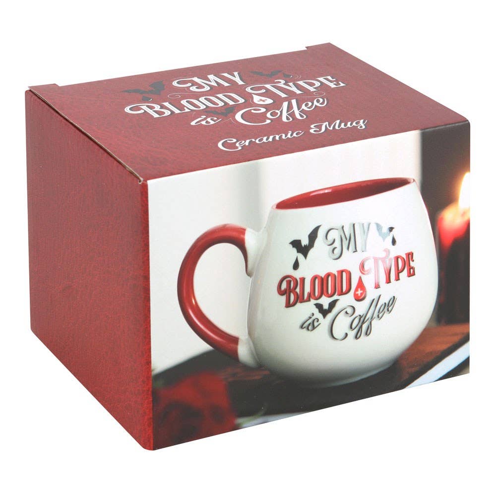 "My Blood Type is Coffee" Gothic Vampire Round Mug for Halloween